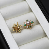 Freshwater Pearl Stud Earrings For Women, Gold Plated, Small Pearl Earrings