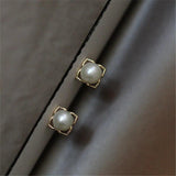 925 Silver Hollow Petals Pearl Stud Earrings Women Wedding Jewelry