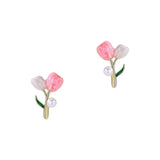 French Party Birthday Sterling Silver 925 Pink Tulip Stud Earring Vintage Jewelr