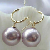 12mm Purple South Sea Shell Pearl 14k Earrings Mother's Hook Holiday Jewelry