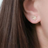 925 Sterling Silver Snowflake Earrings with Zircon and Simulated Pearl