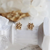925 Sterling Silver Snowflake Earrings with Zircon and Simulated Pearl