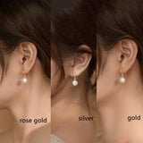 925 Silver Zircon Pearl Tassel Cross Stud Earrings Bohemian Style