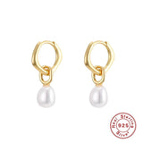 925 Silver Pearl Drop Earrings Small Round Bead Dangle Jewelry Gift