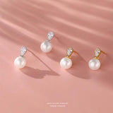925 Sterling Silver Shell Pearl Zircon Stud Earrings Gift