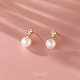 925 Sterling Silver Shell Pearl Zircon Stud Earrings Gift