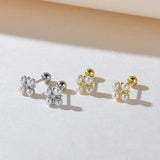 925 Silver Pearl Zircon Flowers Stud Earrings French Vintage Jewelry