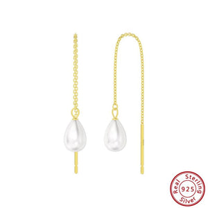14K Dangle Chain Earrings 925 Silver Natural Pearl Tassel GPE75