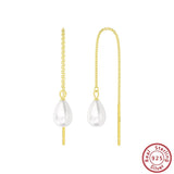 14K Dangle Chain Earrings 925 Silver Natural Pearl Tassel GPE75