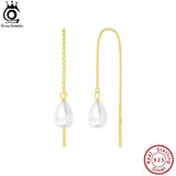 14K Dangle Chain Earrings 925 Silver Natural Pearl Tassel GPE75