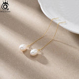 14K Dangle Chain Earrings 925 Silver Natural Pearl Tassel GPE75
