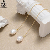 14K Dangle Chain Earrings 925 Silver Natural Pearl Tassel GPE75