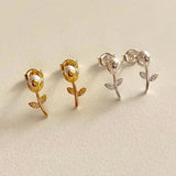 SHANICE S925 Sterling Silver Flower Pearl Stud Earrings