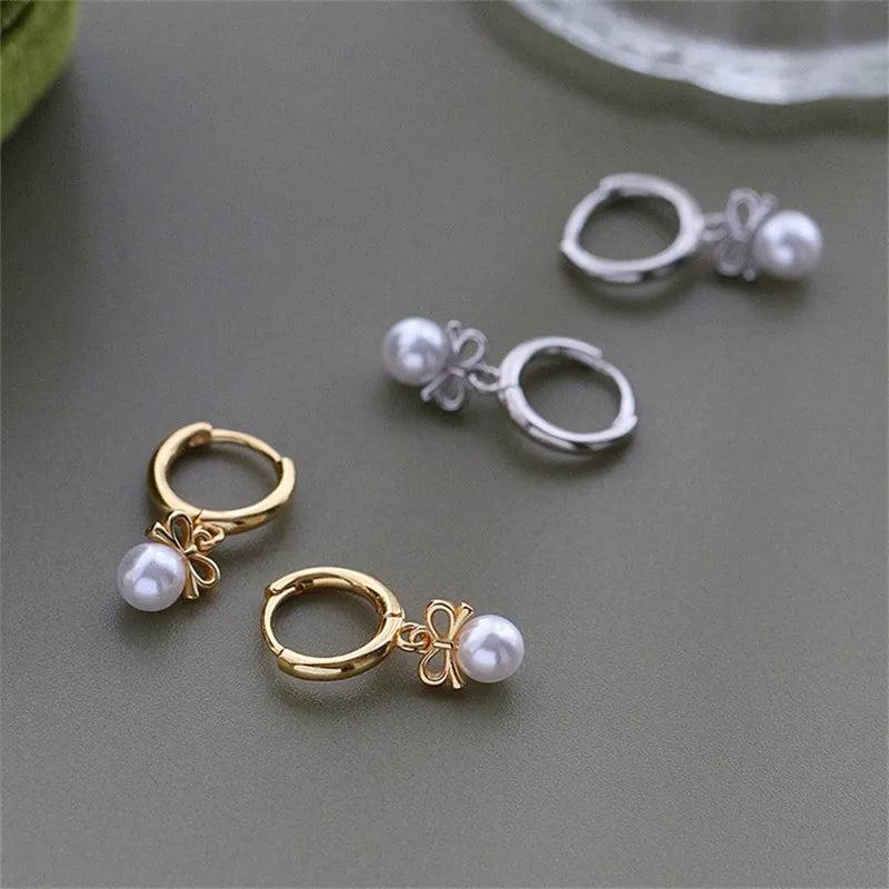 925 Silver Pearl Bow Stud Earrings Wedding Jewelry