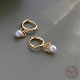 925 Silver Pearl Bow Stud Earrings Wedding Jewelry