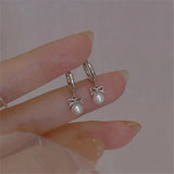 925 Silver Pearl Bow Stud Earrings Wedding Jewelry
