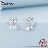 925 Silver Moon & Pearl Stud Earrings Wedding Gift BSE666