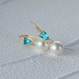 Sapphire Zircon Pearl 925 Silver Drop Earrings For Women