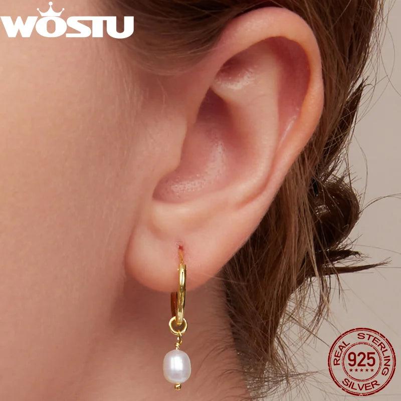 925 Silver Baroque Pearl Ear Buckles European 18K Hoop Earrings