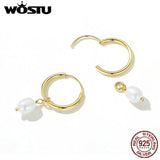 925 Silver Baroque Pearl Ear Buckles European 18K Hoop Earrings