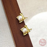 925 Silver Vintage Square Pearl Stud Earrings Wedding Party Jewelry