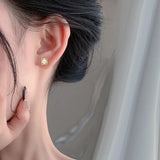 925 Silver Vintage Square Pearl Stud Earrings Wedding Party Jewelry