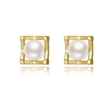 925 Silver Vintage Square Pearl Stud Earrings Wedding Party Jewelry