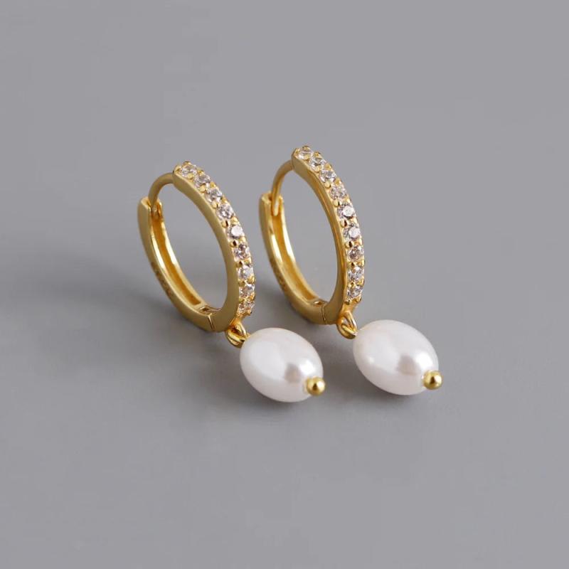 925 Silver Pearl Drop Earrings American Women Party Wedding Jewelry