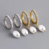 925 Silver Pearl Drop Earrings American Women Party Wedding Jewelry