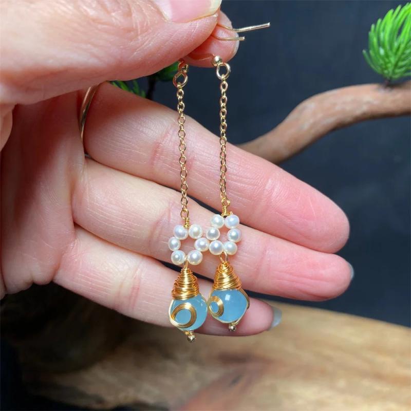 Vintage Chinese Jade Pearl Tassel Drop Earrings