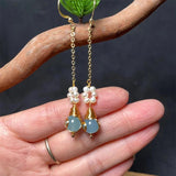 Vintage Chinese Jade Pearl Tassel Drop Earrings