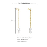 925 Silver Tassel Pearl Stud Earrings
