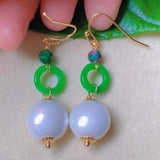 Shell Pearl Jadeite 18k Earrings