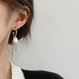 Baroque Freshwater Pearl Crystal Tassels Stud Earrings