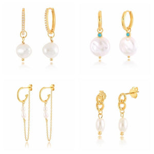 925 Silver Drop Earrings Pearl Pendant Piercing Huggie Earings