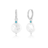 925 Silver Drop Earrings Pearl Pendant Piercing Huggie Earings