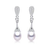 Freshwater Pearl Drop Earrings 925 Sterling Silver Zircon Wedding Jewelry