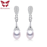 Freshwater Pearl Drop Earrings 925 Sterling Silver Zircon Wedding Jewelry