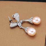 Freshwater Pearl Drop Earrings 925 Sterling Silver Zircon Wedding Jewelry