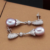 Freshwater Pearl Drop Earrings 925 Sterling Silver Zircon Wedding Jewelry