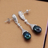 Freshwater Pearl Drop Earrings 925 Sterling Silver Zircon Wedding Jewelry