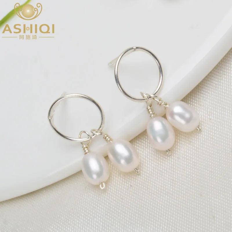 Natural Freshwater Pearl Earrings 925 Sterling Silver Women Wedding Gift