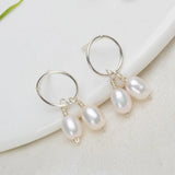 Natural Freshwater Pearl Earrings 925 Sterling Silver Women Wedding Gift