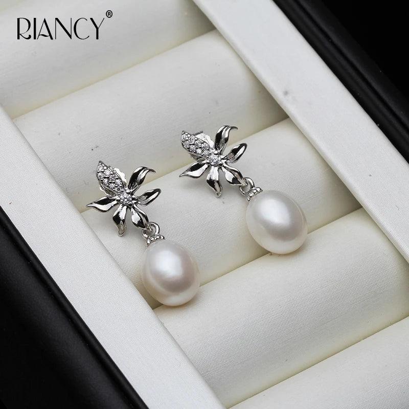 Vintage Flower Freshwater Pearl Earrings Purple