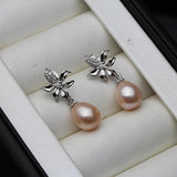 Vintage Flower Freshwater Pearl Earrings Purple