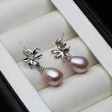 Vintage Flower Freshwater Pearl Earrings Purple