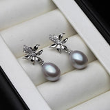 Vintage Flower Freshwater Pearl Earrings Purple
