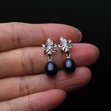 Vintage Flower Freshwater Pearl Earrings Purple