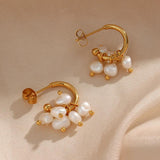 Freshwater Pearl Hoop Earrings 18K Plated Stainless Steel Mini Pearl Earring