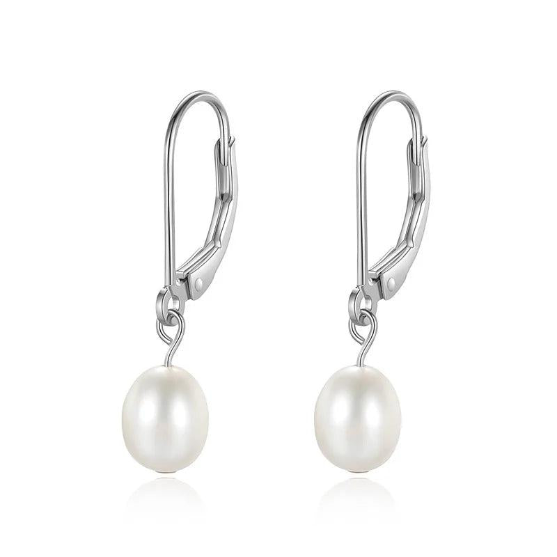 925 Sterling Silver Pearl Hoop Earrings For Women Wedding Gift